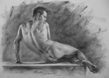 Drawing titled "DRAWING MALE NUDE #…" by Hongtao Huang, Original Artwork, Charcoal