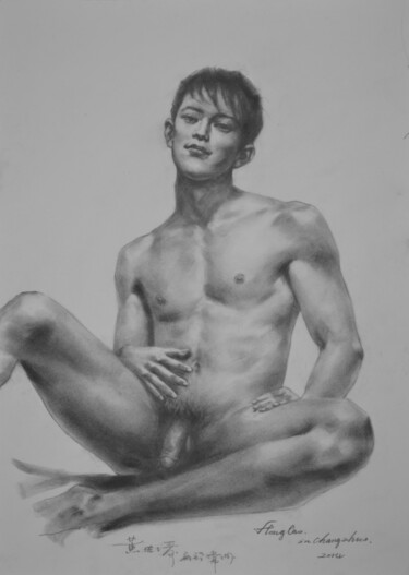 Drawing titled "DRAWING GAY MALE NU…" by Hongtao Huang, Original Artwork, Charcoal