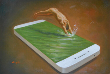 Malarstwo zatytułowany „OIL PAINTING MAN  A…” autorstwa Hongtao Huang, Oryginalna praca, Olej