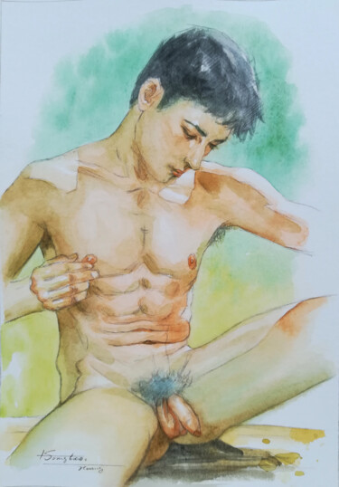 Malerei mit dem Titel "WATERCOLOR PAINTING…" von Hongtao Huang, Original-Kunstwerk, Aquarell