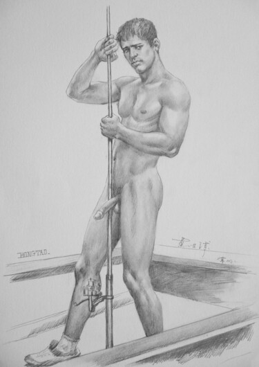 Drawing titled "DRAWING - man #17618" by Hongtao Huang, Original Artwork, Pencil