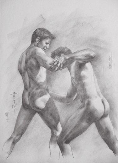 Dessin intitulée "Drawing sketch  mal…" par Hongtao Huang, Œuvre d'art originale, Fusain