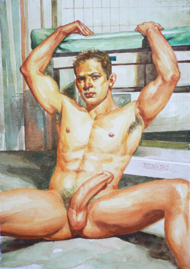 Pintura titulada "watercolor man #111…" por Hongtao Huang, Obra de arte original, Acuarela