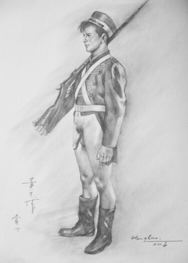 Dessin intitulée "original male nude…" par Hongtao Huang, Œuvre d'art originale