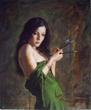 OIL PAINTING PORTRAIT OF BEAUTIFUL GIRL Painting titled "OIL PAINTING PORTRA…" by Hongtao Huang, Original Artwork, Oil