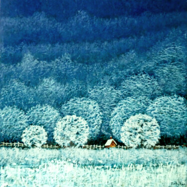 Painting titled "Winter Farm" by Hongz Neher, Original Artwork, Acrylic