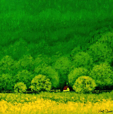 Painting titled "Spring Farm" by Hongz Neher, Original Artwork, Acrylic