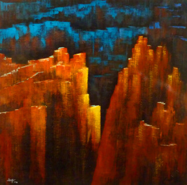 Painting titled "Red Canyon" by Hongz Neher, Original Artwork, Acrylic