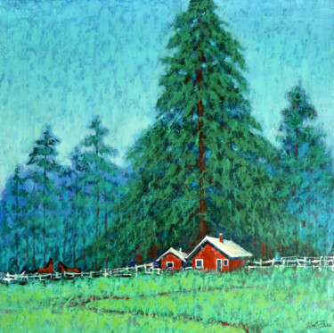 Painting titled "Farmhouse" by Hongz Neher, Original Artwork, Acrylic