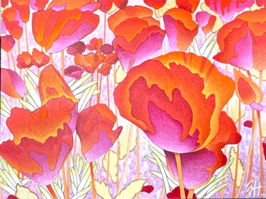Malerei mit dem Titel "wild floral" von Hongz Neher, Original-Kunstwerk, Acryl Auf Keilrahmen aus Holz montiert