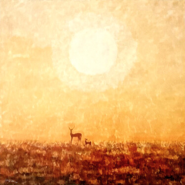 Malerei mit dem Titel "Deer in the wildern…" von Hongz Neher, Original-Kunstwerk, Acryl