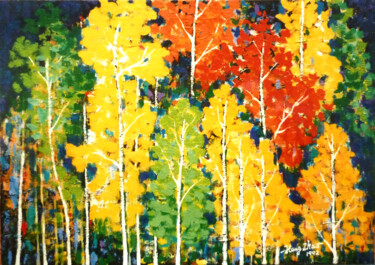Painting titled "Autumn Woods" by Hongz Neher, Original Artwork, Acrylic