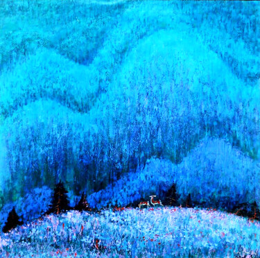 Painting titled "Deer in cold mounta…" by Hongz Neher, Original Artwork, Acrylic