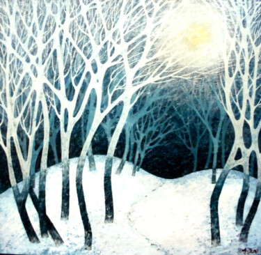 Painting titled "Snow Woods" by Hongz Neher, Original Artwork, Acrylic