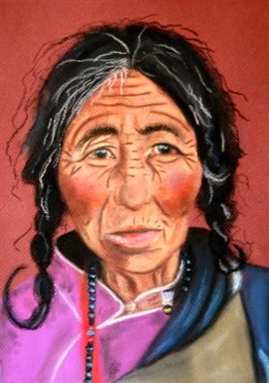 Peinture intitulée "femme du tibet" par Queau, Œuvre d'art originale
