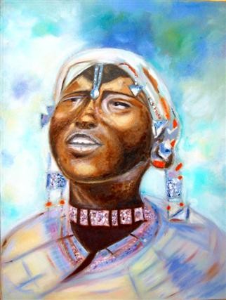 Peinture intitulée "femme de Tanzanie" par Queau, Œuvre d'art originale