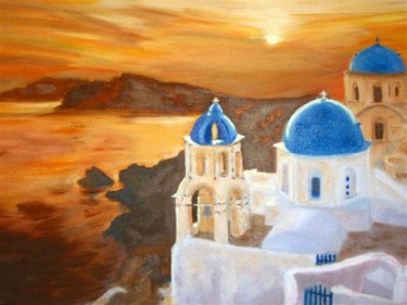 Painting titled "Santorin" by Queau, Original Artwork