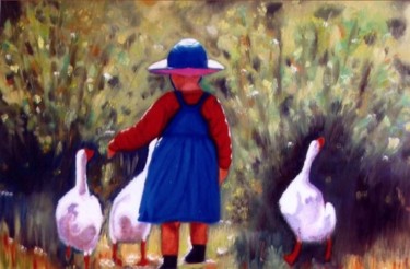 Painting titled "petite fille et ses…" by Queau, Original Artwork