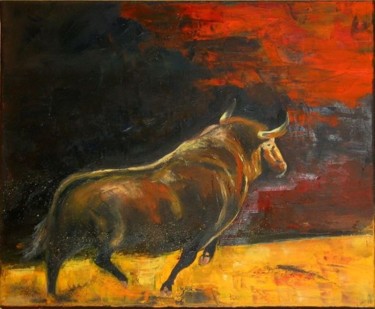Peinture intitulée "le taureau" par Queau, Œuvre d'art originale