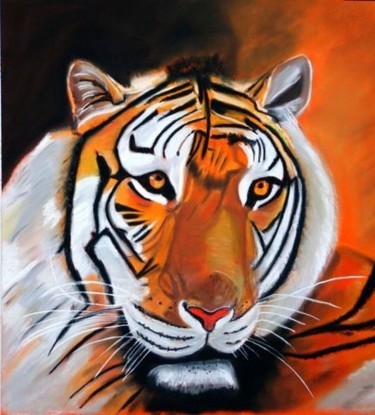 Peinture intitulée "tigre" par Queau, Œuvre d'art originale