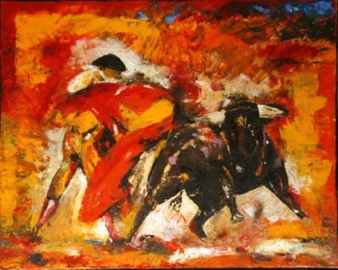 Peinture intitulée "tauromachie" par Queau, Œuvre d'art originale