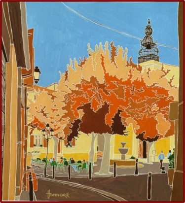 Peinture intitulée "Place de l' eglise…" par Vincent Honnore, Œuvre d'art originale