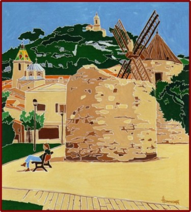 Peinture intitulée "Place des Moulins /…" par Vincent Honnore, Œuvre d'art originale