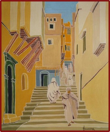 Peinture intitulée "Escaliers à Alger" par Vincent Honnore, Œuvre d'art originale