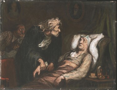 Malerei mit dem Titel "Le malade imaginaire" von Honoré Daumier, Original-Kunstwerk, Öl