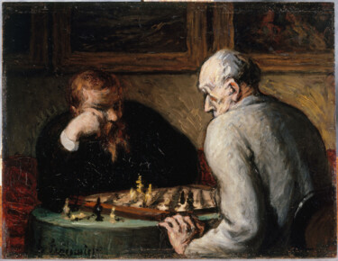 Pittura intitolato "Les joueurs d'échecs" da Honoré Daumier, Opera d'arte originale, Olio