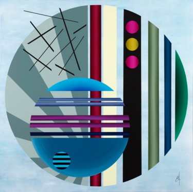 Peinture intitulée "Sliced circles on a…" par Hoopka, Œuvre d'art originale, Acrylique