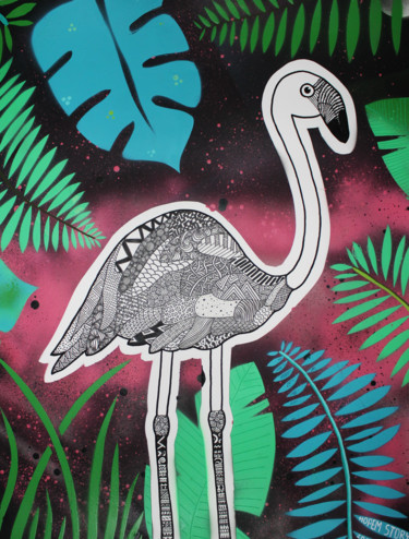 Peinture intitulée "Flamingo" par Hopem Story, Œuvre d'art originale, Encre