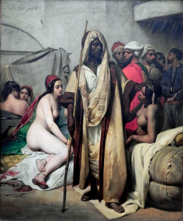 Pintura intitulada "Le Marché d'esclaves" por Horace Vernet, Obras de arte originais, Óleo