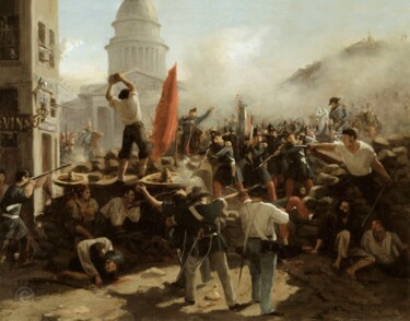 Peinture intitulée "Barricade dans la r…" par Horace Vernet, Œuvre d'art originale, Huile