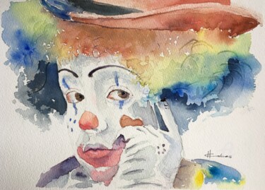 Malerei mit dem Titel "Clown" von Horacio Cobas, Original-Kunstwerk, Aquarell