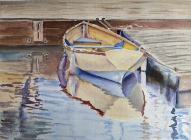 Painting titled "Old Fishing Boat Re…" by Horacio Cobas, Original Artwork, Watercolor