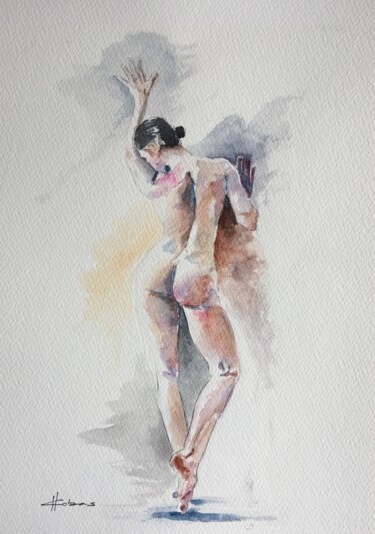 Pintura intitulada "Nude Dancer" por Horacio Cobas, Obras de arte originais, Aquarela