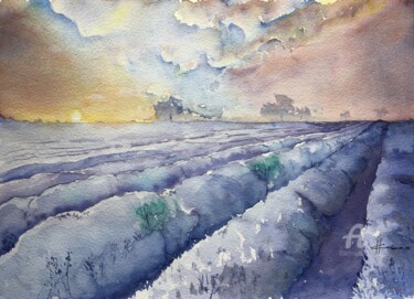 绘画 标题为“Lavender Sunrise” 由Horacio Cobas, 原创艺术品, 水彩