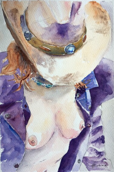 Painting titled "Cowgirl" by Horacio Cobas, Original Artwork, Watercolor