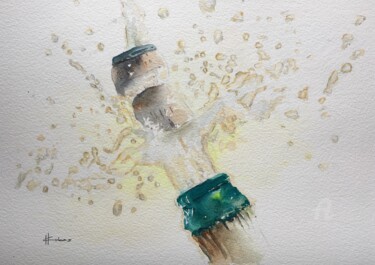 Painting titled "Champagne Splash" by Horacio Cobas, Original Artwork, Watercolor