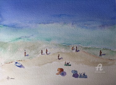 Malerei mit dem Titel "Sunny Beach" von Horacio Cobas, Original-Kunstwerk, Aquarell