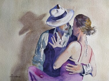 Malerei mit dem Titel "Passionate Tango" von Horacio Cobas, Original-Kunstwerk, Aquarell