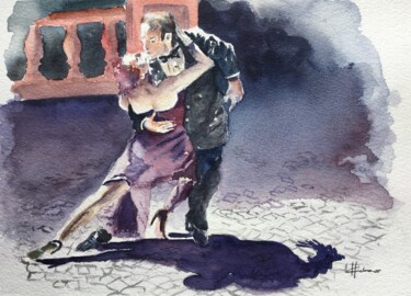 Schilderij getiteld "Two to Tango" door Horacio Cobas, Origineel Kunstwerk, Aquarel