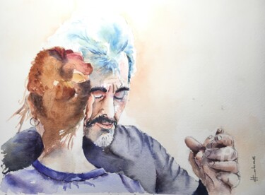 Painting titled "Two to Tango Closeup" by Horacio Cobas, Original Artwork, Watercolor