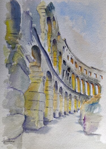 Pintura intitulada "The Colosseum" por Horacio Cobas, Obras de arte originais, Aquarela