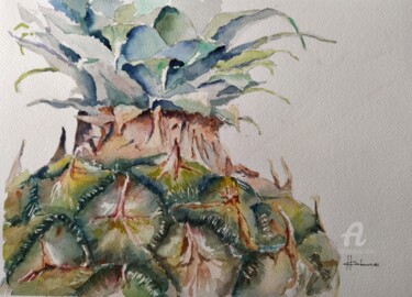 Painting titled "Pineapple Crown" by Horacio Cobas, Original Artwork, Watercolor