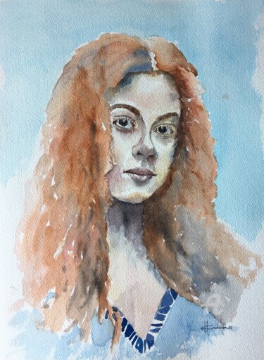 Schilderij getiteld "Mona Lisa XXI" door Horacio Cobas, Origineel Kunstwerk, Aquarel