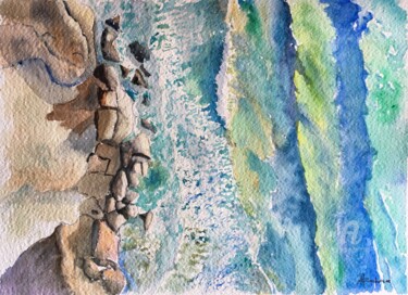 Картина под названием "Aerial Seashore I" - Horacio Cobas, Подлинное произведение искусства, Акварель
