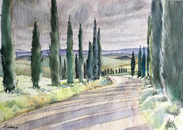 Pintura titulada "Cypress Road" por Horacio Cobas, Obra de arte original, Acuarela