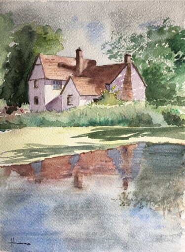 Painting titled "Cottage" by Horacio Cobas, Original Artwork, Watercolor
